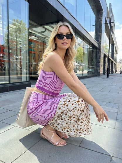 Geometric printed crop top and midi skirt set