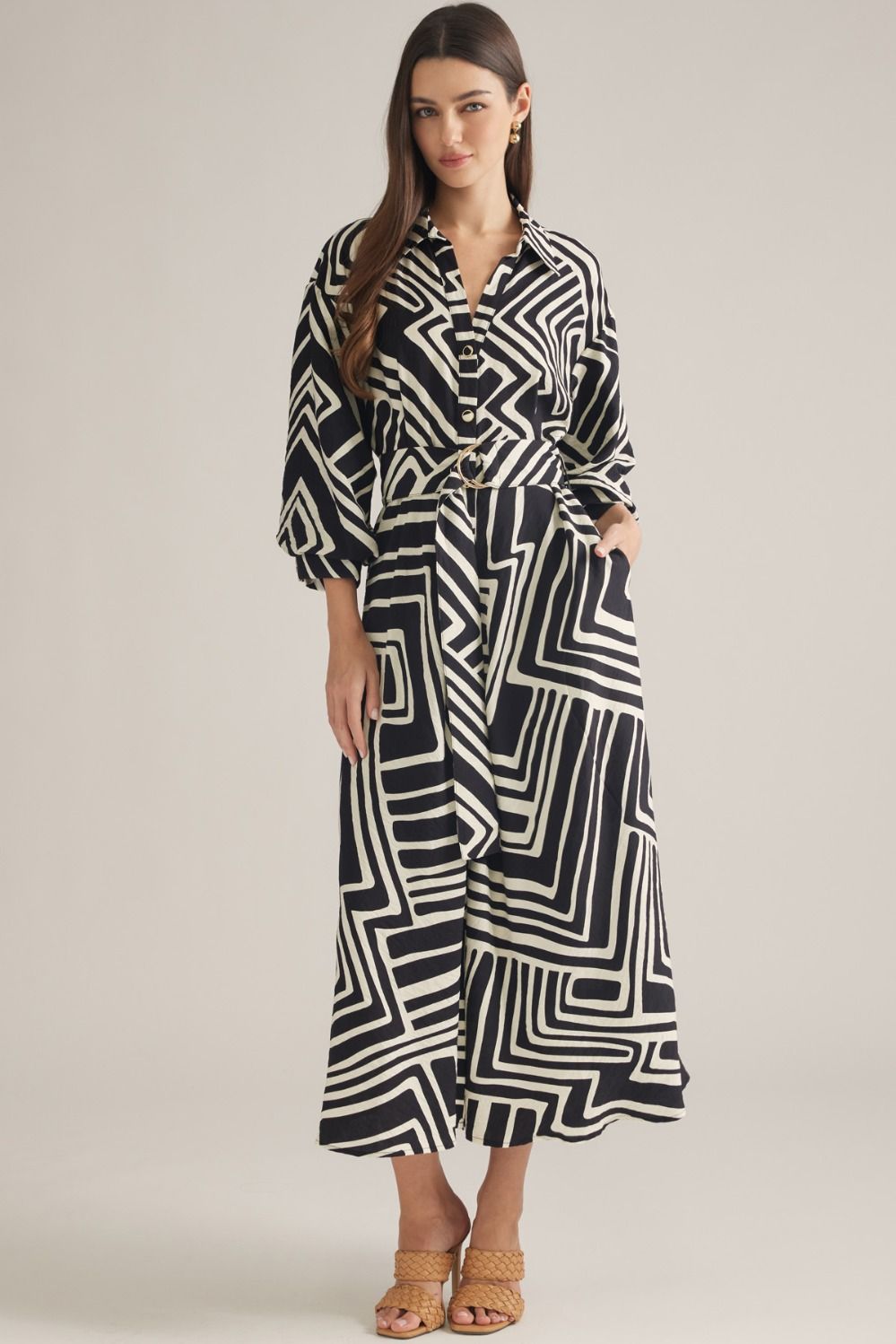 Entro: Geo Striped Maxi Dress