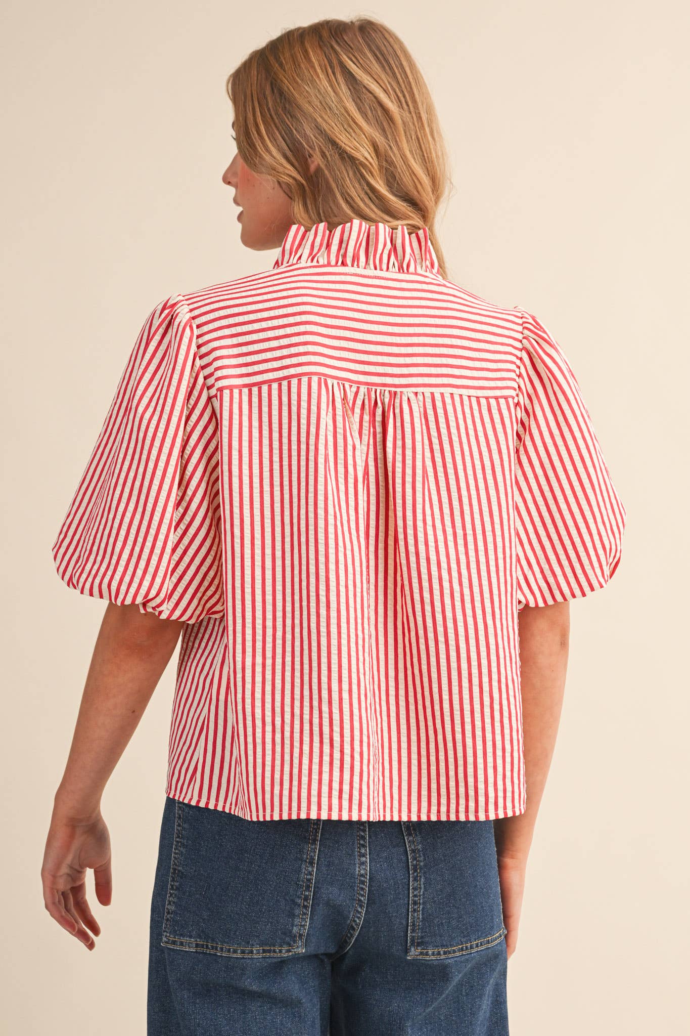 STRIPED RUFFLED BUTTON DOWN TOP MTP4692