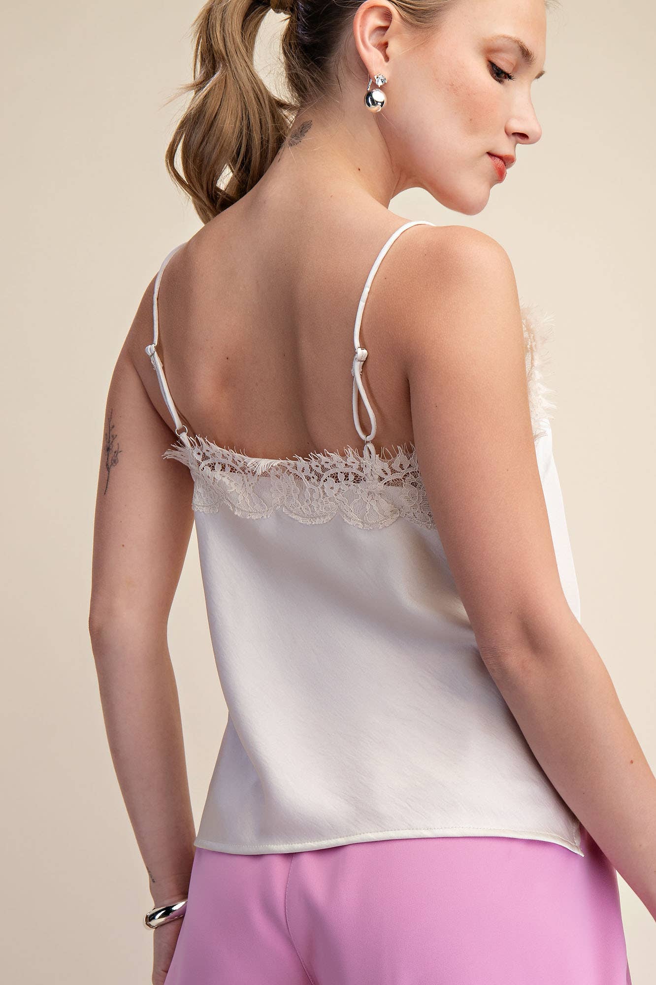 V-Neckline Lace Satin Cami Top