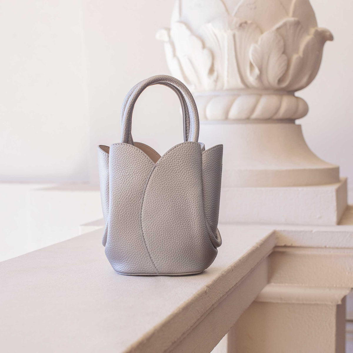Tulip Mini MTL Silver Recycled Vegan Leather Top Handle Bag