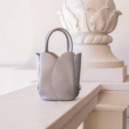 Tulip Mini MTL Silver Recycled Vegan Leather Top Handle Bag