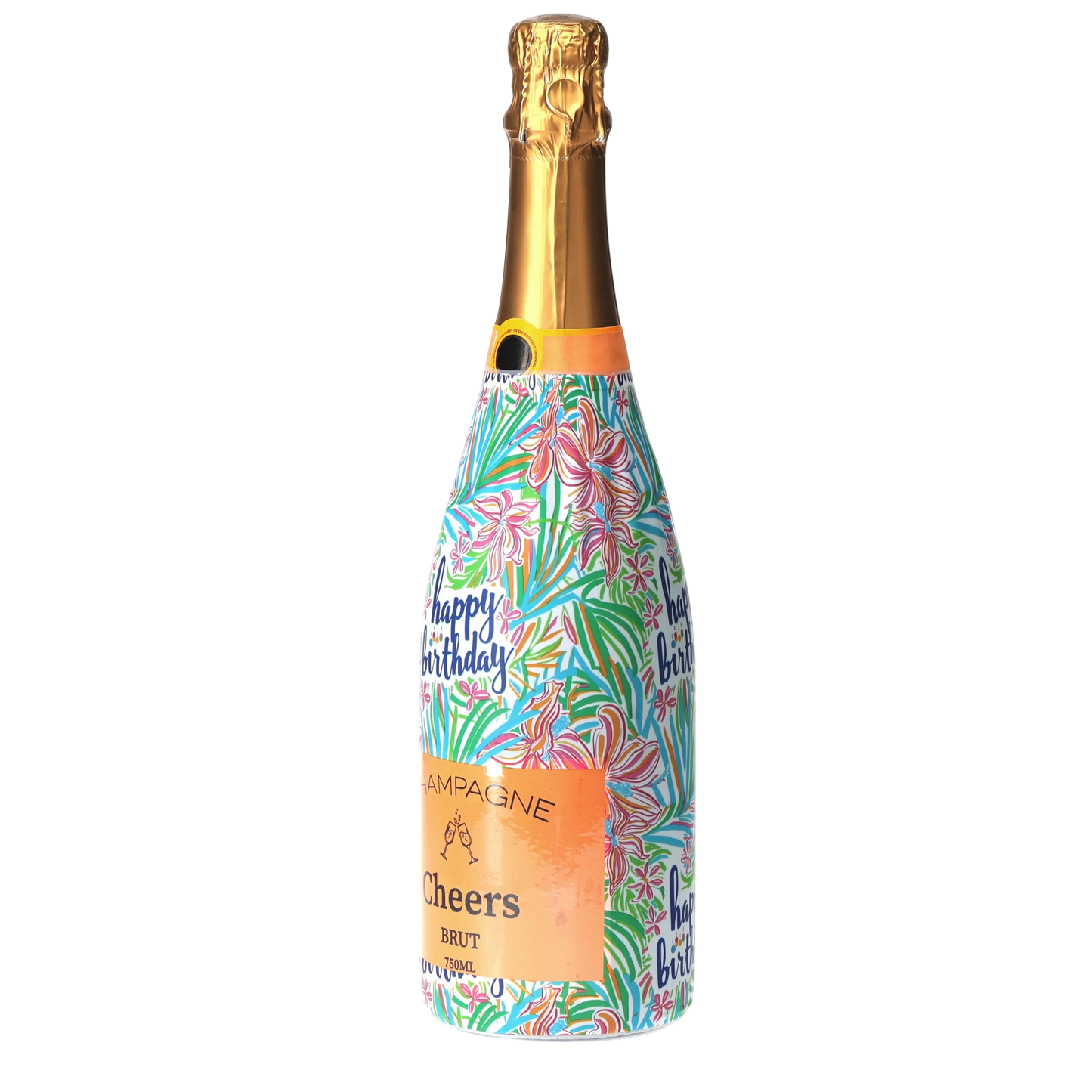 Happy Birthday Floral Champagne Bottle Wrap
