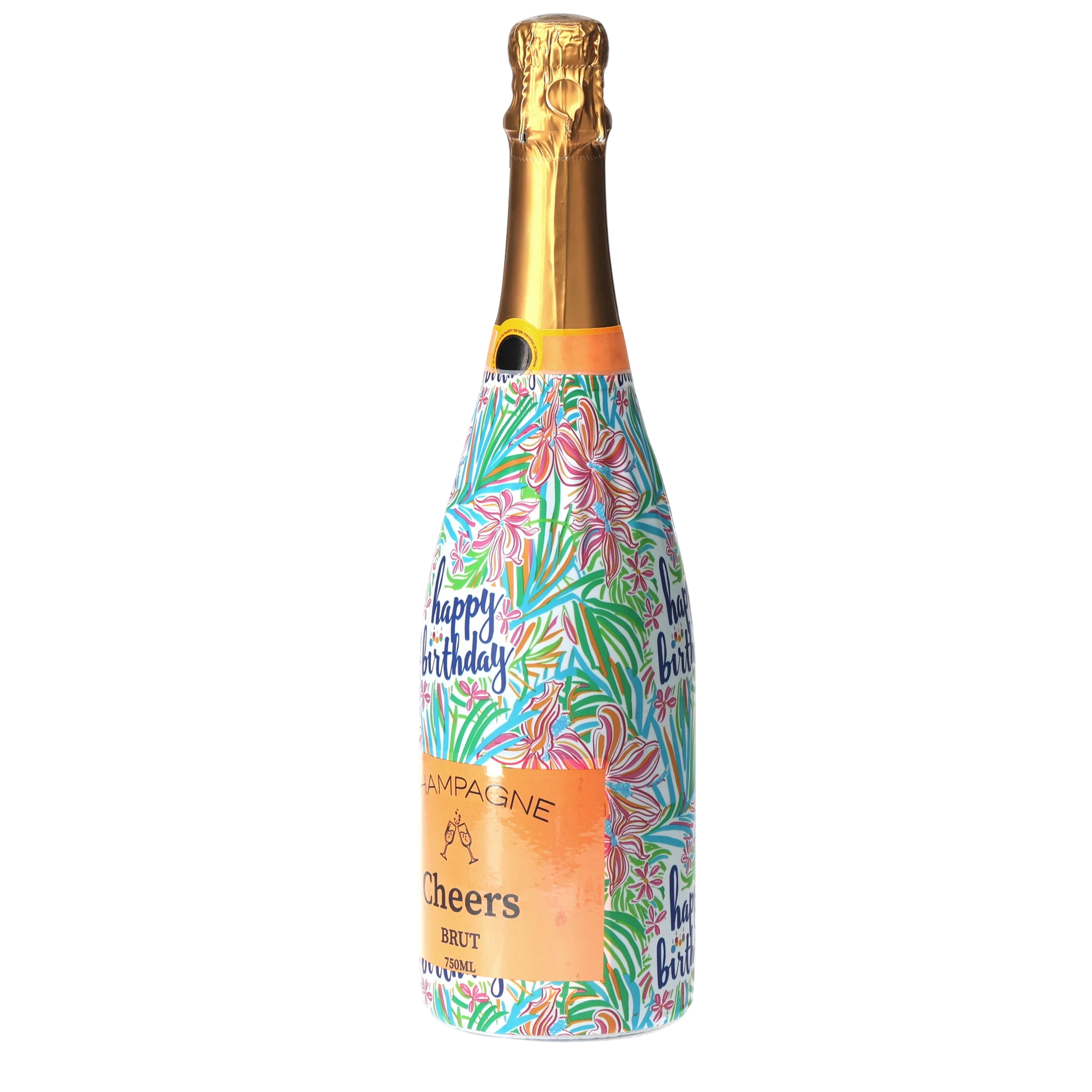 Happy Birthday Floral Champagne Bottle Wrap