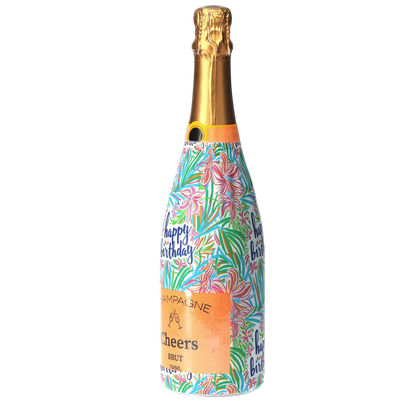 Happy Birthday Floral Champagne Bottle Wrap