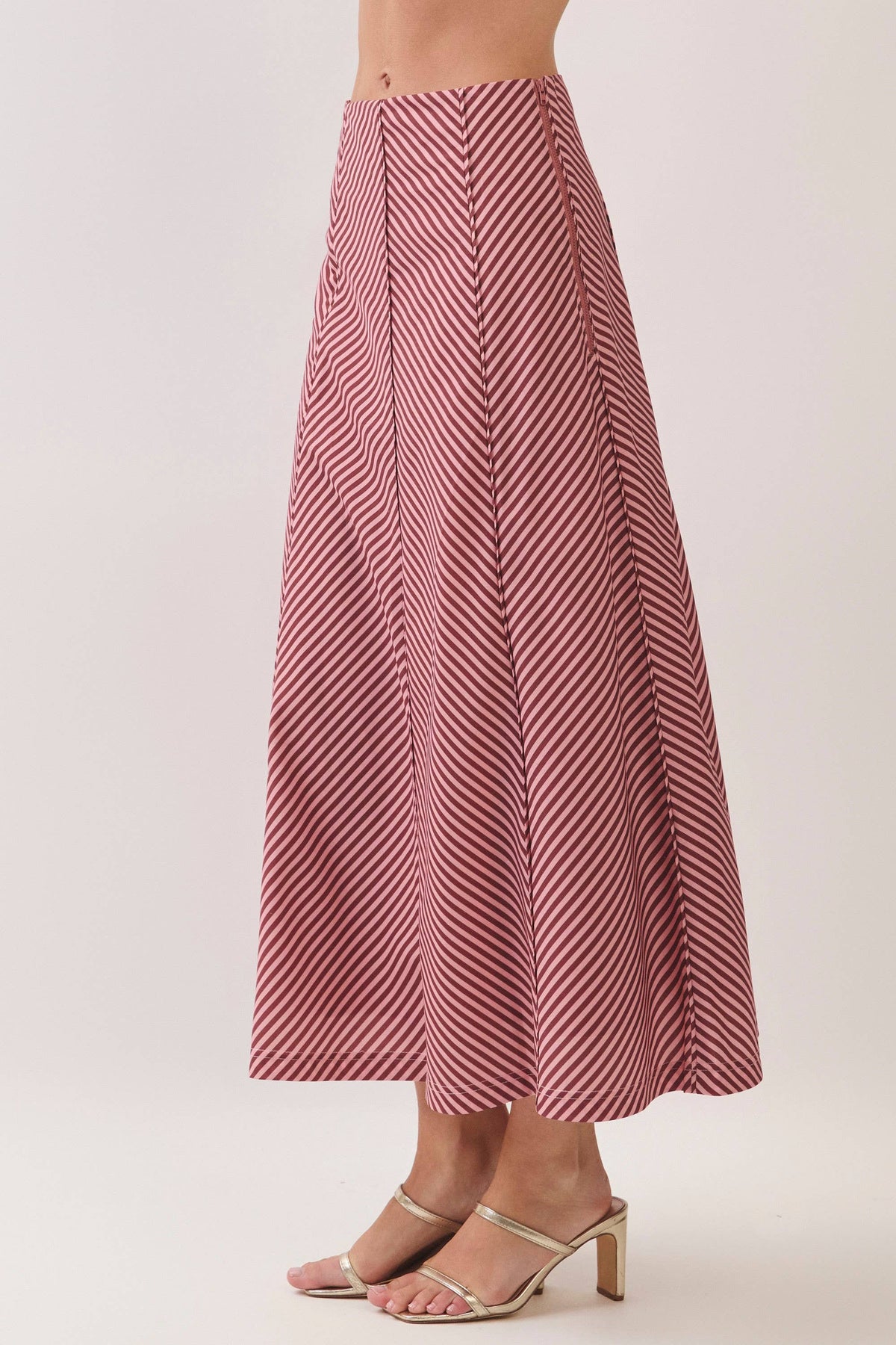 CS4115-Bias Stripe A-Line Midi Skirt