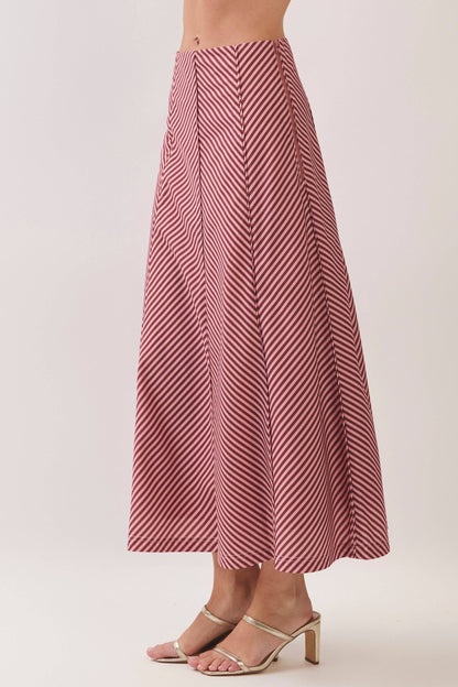 CS4115-Bias Stripe A-Line Midi Skirt