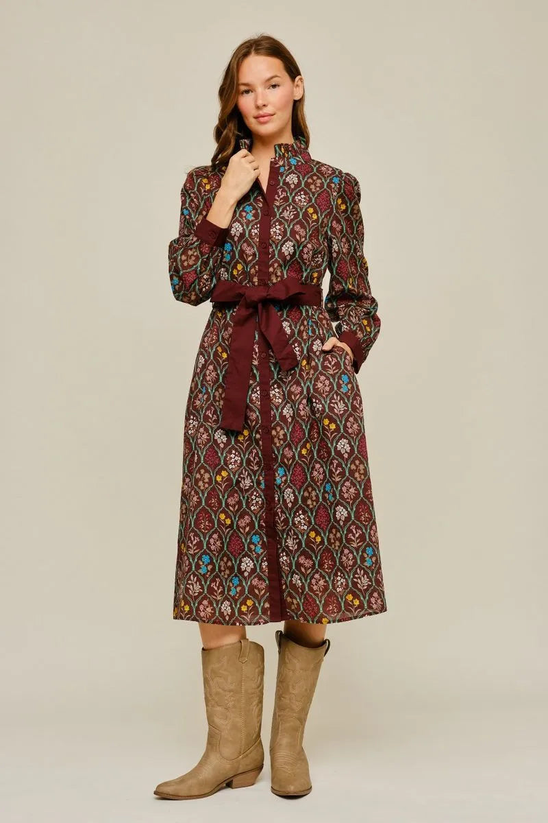 Long Sleeve Button Down Midi Dress