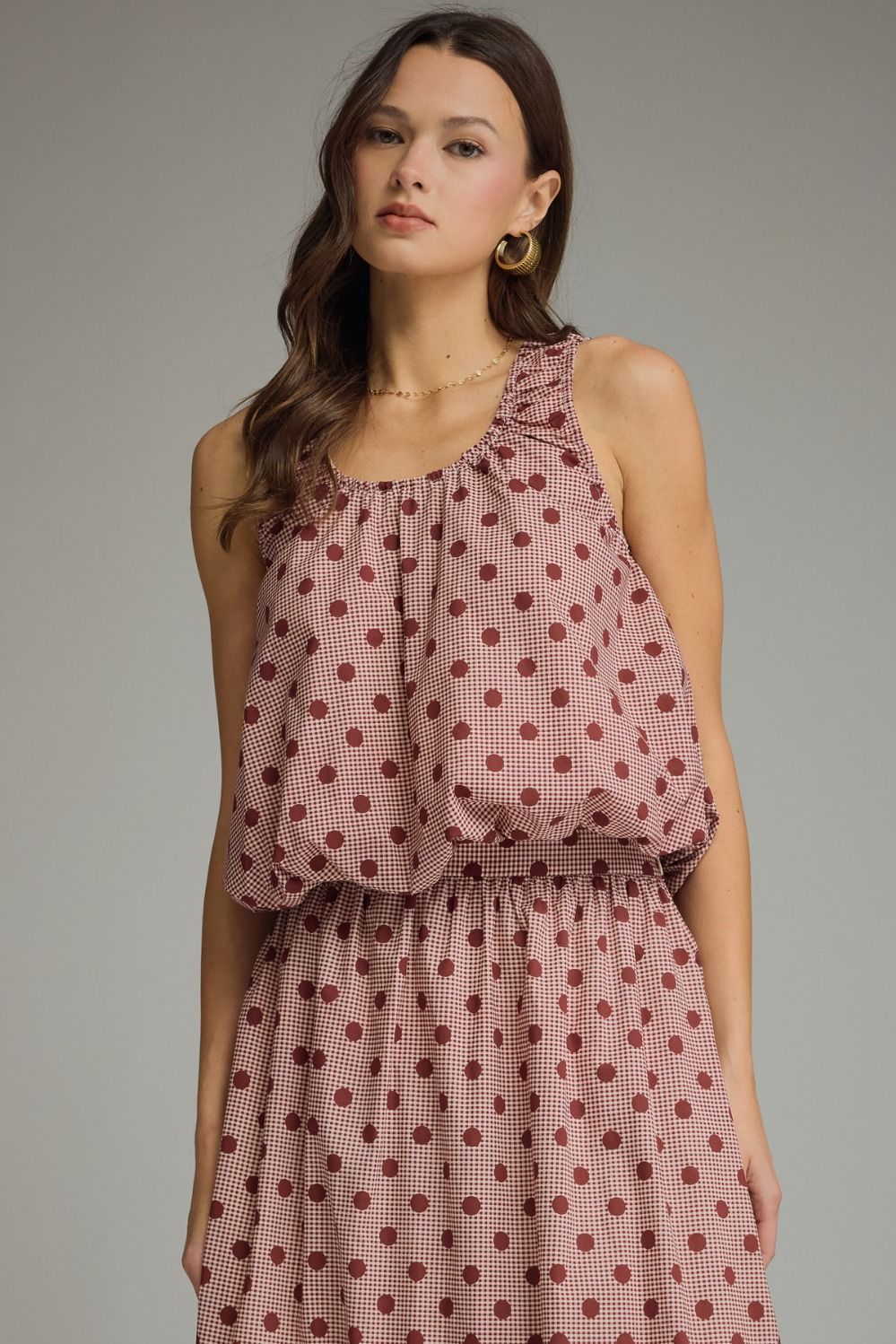 Gingham Polka Dot Sleeveless Top